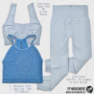 FP MOVEMENT ACTIVEWEAR SET: GOOD KARMA SQUARE NECK BRA + LEGGINGS + HR LONG TANK